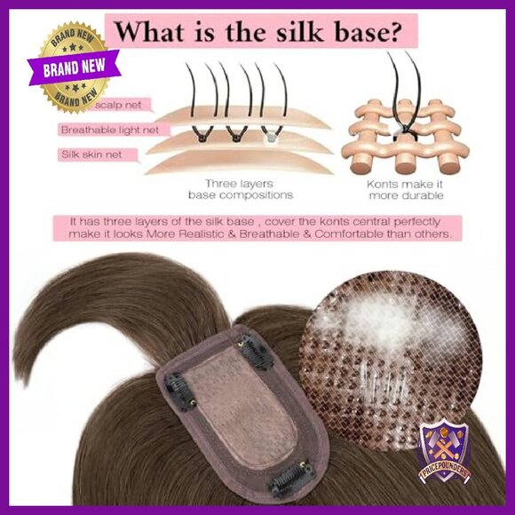 Silk Base Human Hair Topper with Air Bangs, 150% Density Clip-In main image 6